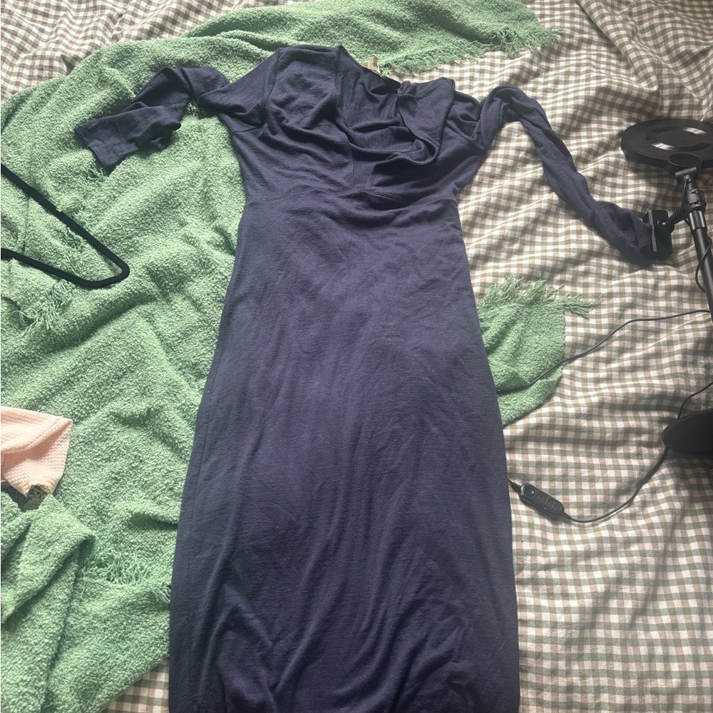 Wilfred Blue Off the Shoulder Long Sleeve Bodycon Dress
